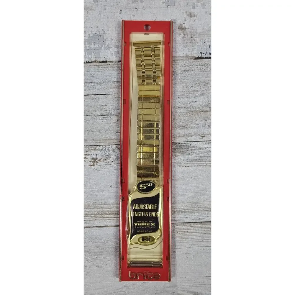 NOS Vintage Brite B-39 Gold Tone Expansion Men's Watch Band Fits Timex 5/8